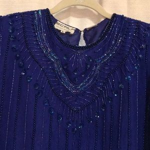 NWT SCALA 100% Pure Silk, Beaded & Sequined Top